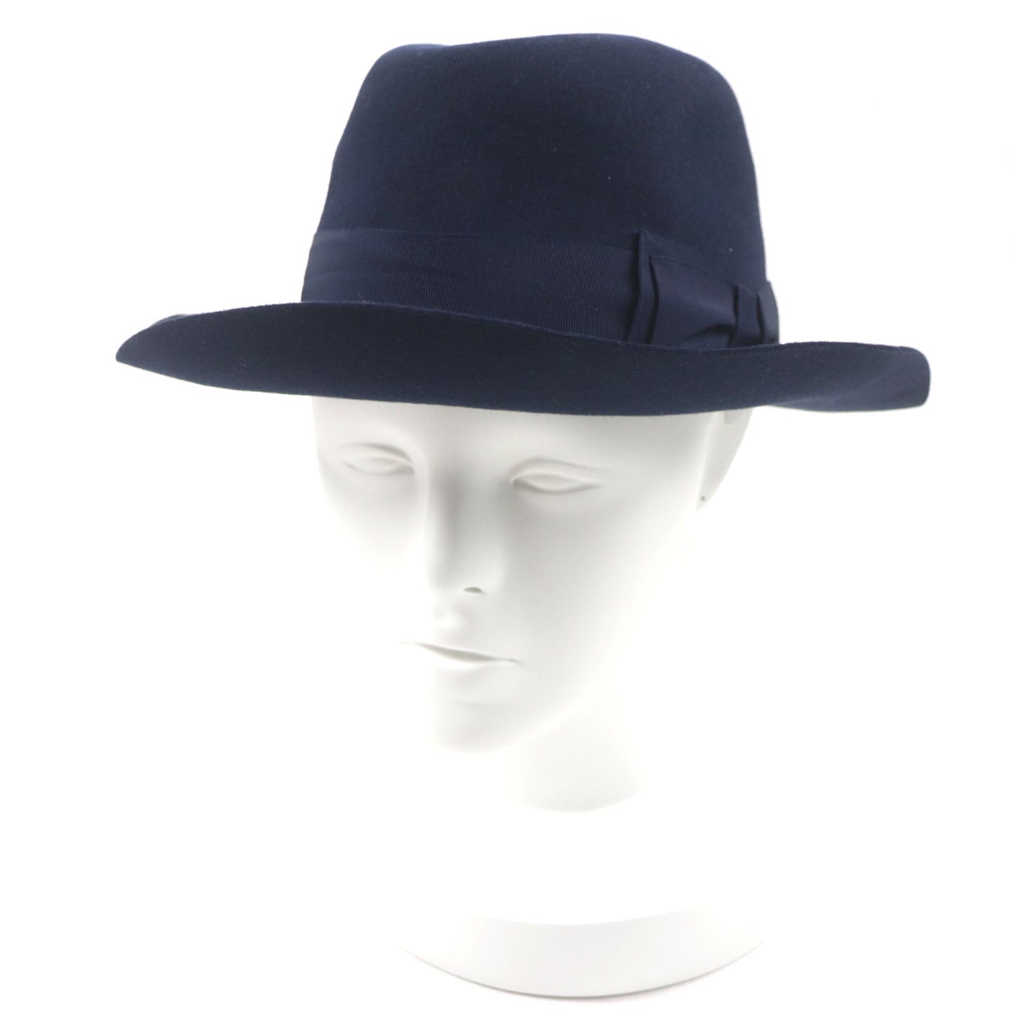 HERMES hat Outer: 100% wool, Part: 60% rayon, Part: 40% cotton, Lining: 100% silk, Leather part: cowhide Navy mens 56 Used