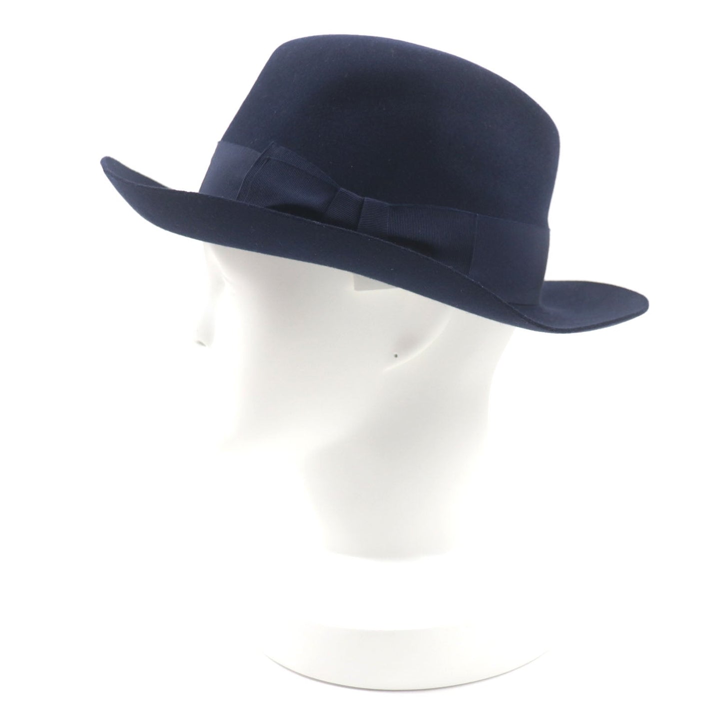 HERMES hat Outer: 100% wool, Part: 60% rayon, Part: 40% cotton, Lining: 100% silk, Leather part: cowhide Navy mens 56 Used