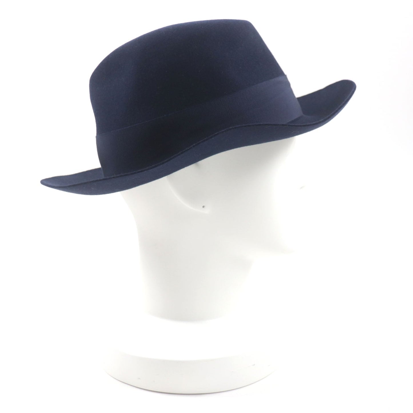 HERMES hat Outer: 100% wool, Part: 60% rayon, Part: 40% cotton, Lining: 100% silk, Leather part: cowhide Navy mens 56 Used