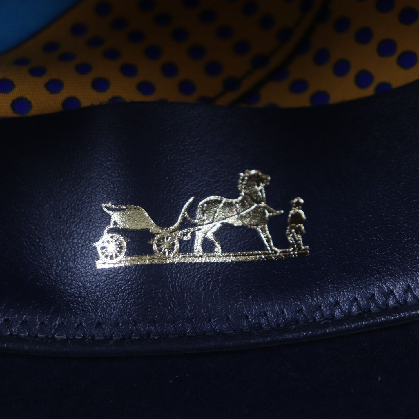 HERMES hat Outer: 100% wool, Part: 60% rayon, Part: 40% cotton, Lining: 100% silk, Leather part: cowhide Navy mens 56 Used