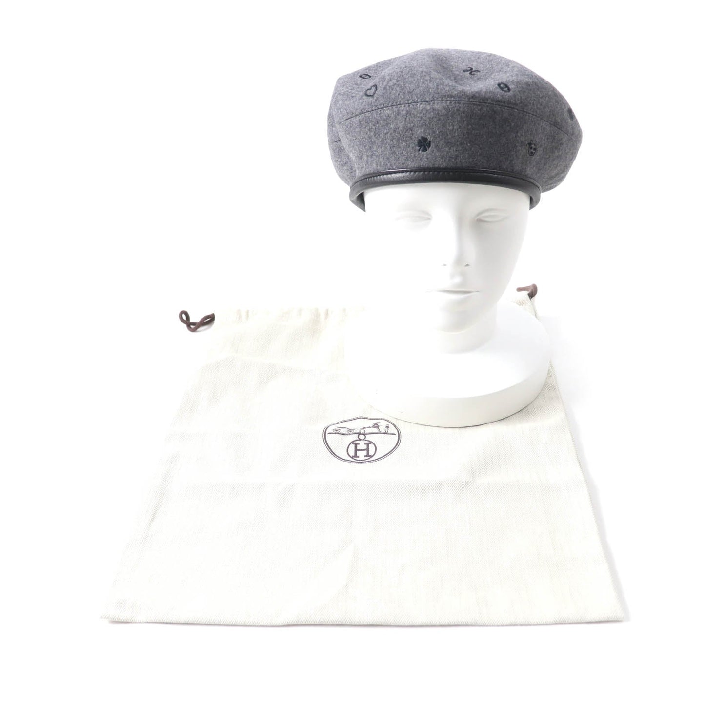 HERMES beret H212010N Outer: 100% cashmere, Part: Sheepskin, Part: 100% polyester, Lining: 65% rayon, Lining: 35% silk gray Women 57 Used