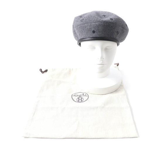 HERMES beret H212010N Outer: 100% cashmere, Part: Sheepskin, Part: 100% polyester, Lining: 65% rayon, Lining: 35% silk gray Women 57 Used