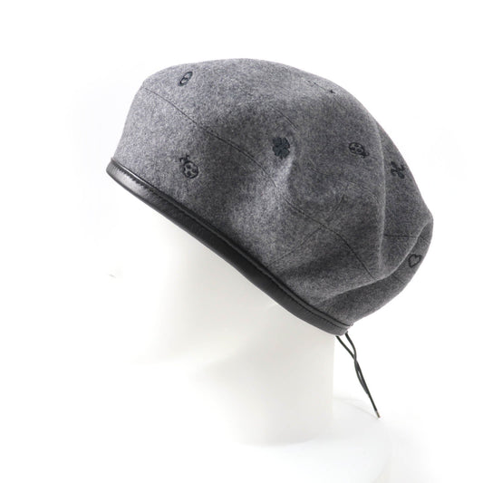 HERMES beret H212010N Outer: 100% cashmere, Part: Sheepskin, Part: 100% polyester, Lining: 65% rayon, Lining: 35% silk gray Women 57 Used