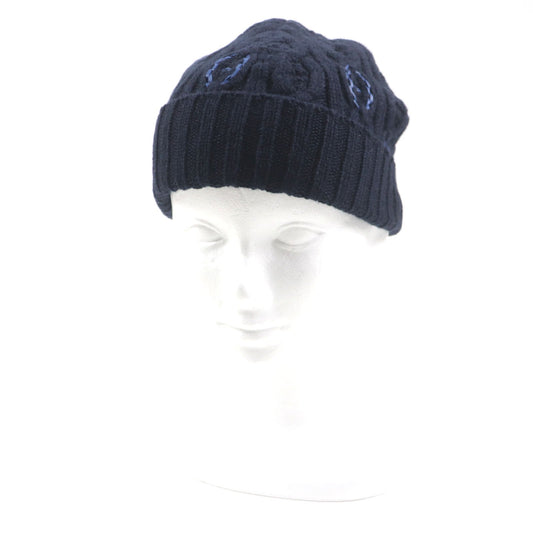 HERMES Knit cap H232073N Main: 100% cashmere, Leather part: Sheepskin Navy Tri-Maion mens L Used