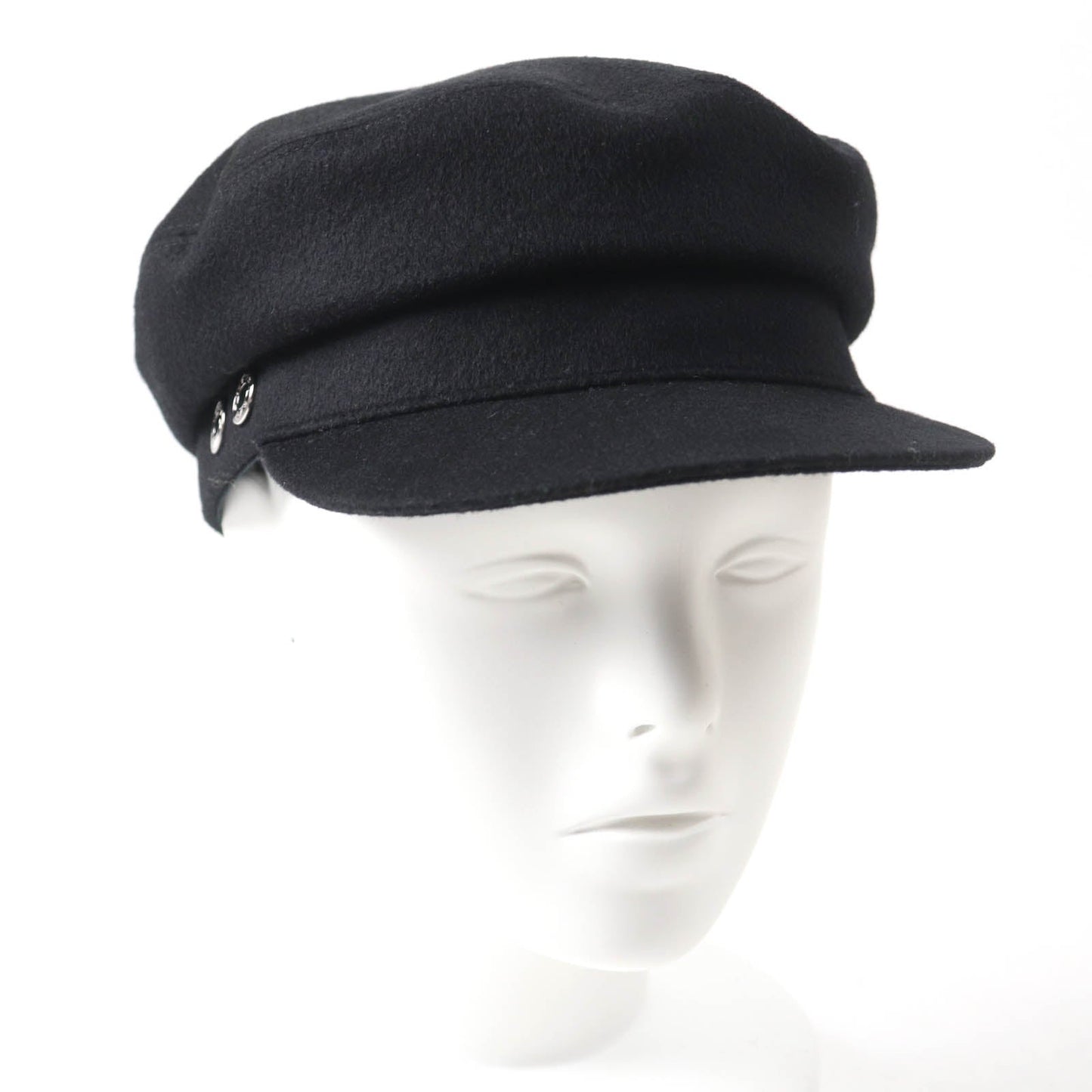 HERMES Casquette H222022N Outer: 100% cashmere, Lining: 65% rayon, Lining: 35% silk, Part: 56% cotton, Part: 44% rayon black Deauville Deauville Women 57 Used