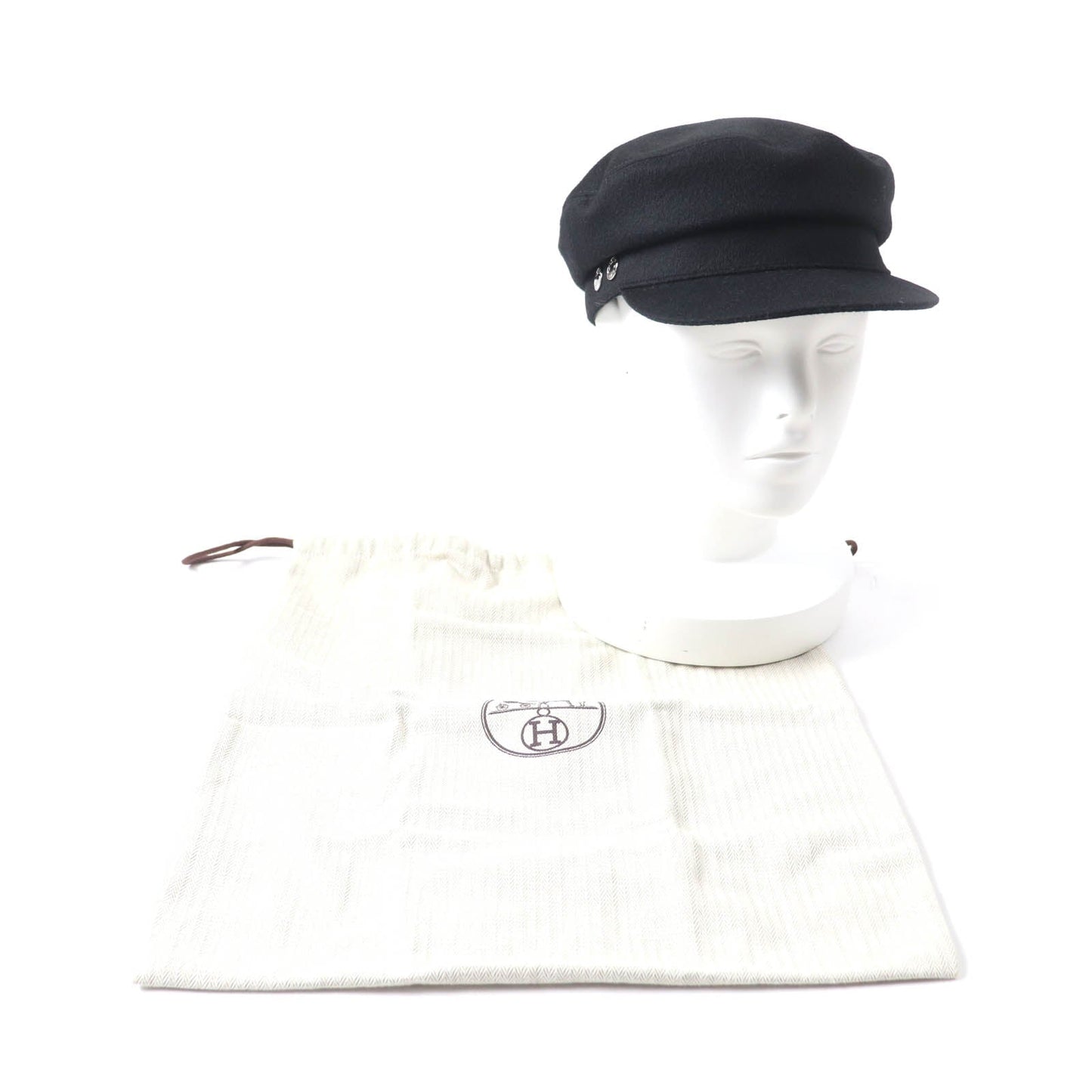 HERMES Casquette H222022N Outer: 100% cashmere, Lining: 65% rayon, Lining: 35% silk, Part: 56% cotton, Part: 44% rayon black Deauville Deauville Women 57 Used