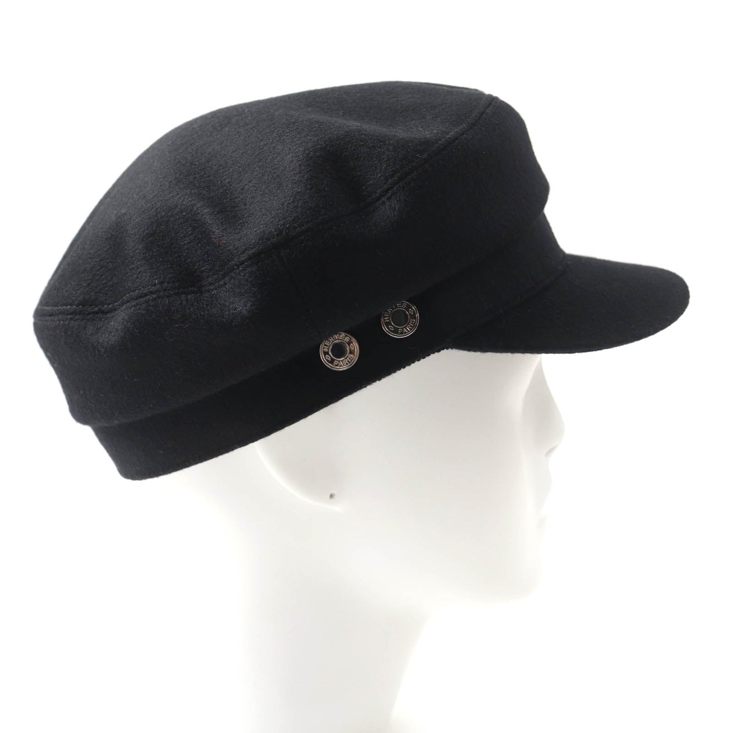 HERMES Casquette H222022N Outer: 100% cashmere, Lining: 65% rayon, Lining: 35% silk, Part: 56% cotton, Part: 44% rayon black Deauville Deauville Women 57 Used