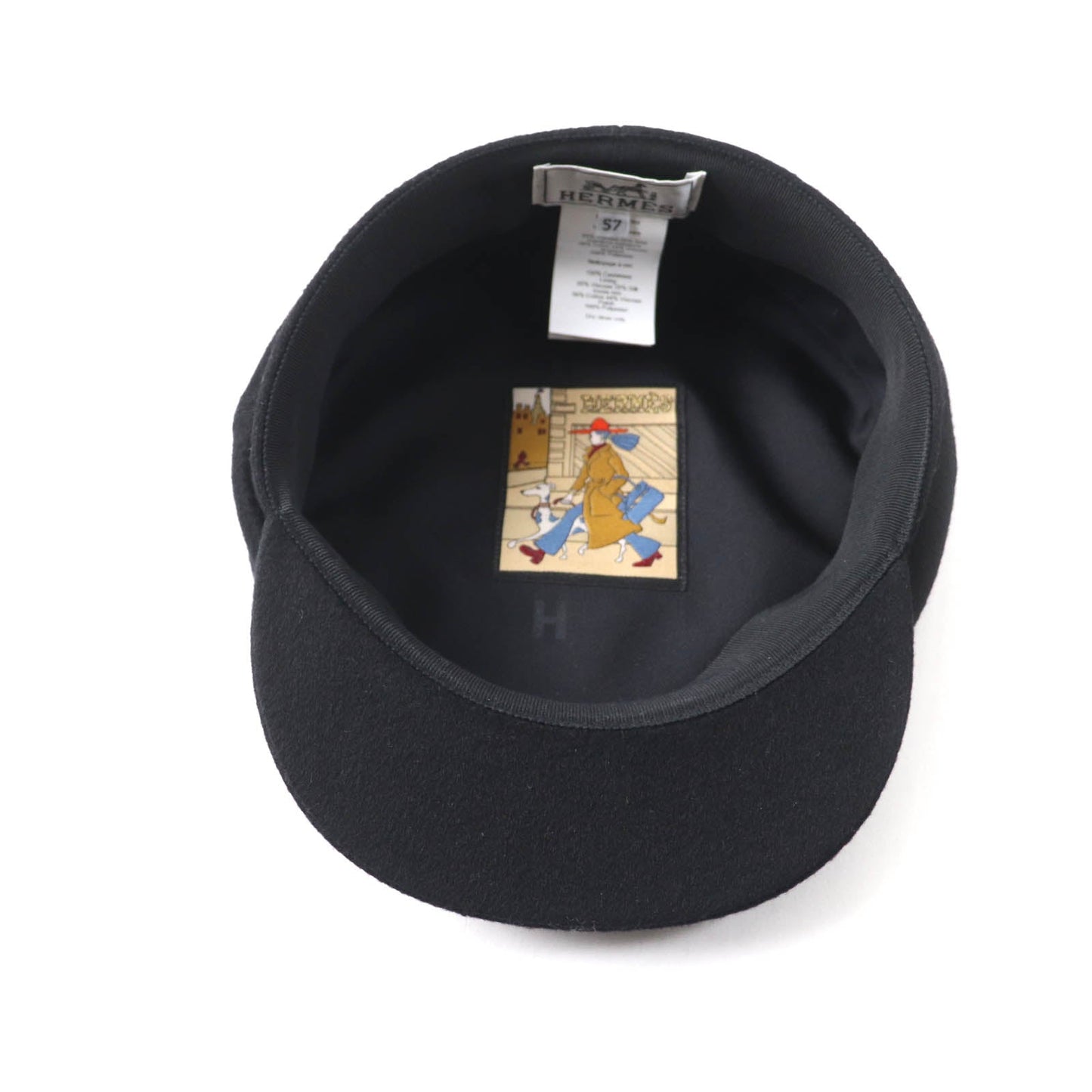 HERMES Casquette H222022N Outer: 100% cashmere, Lining: 65% rayon, Lining: 35% silk, Part: 56% cotton, Part: 44% rayon black Deauville Deauville Women 57 Used