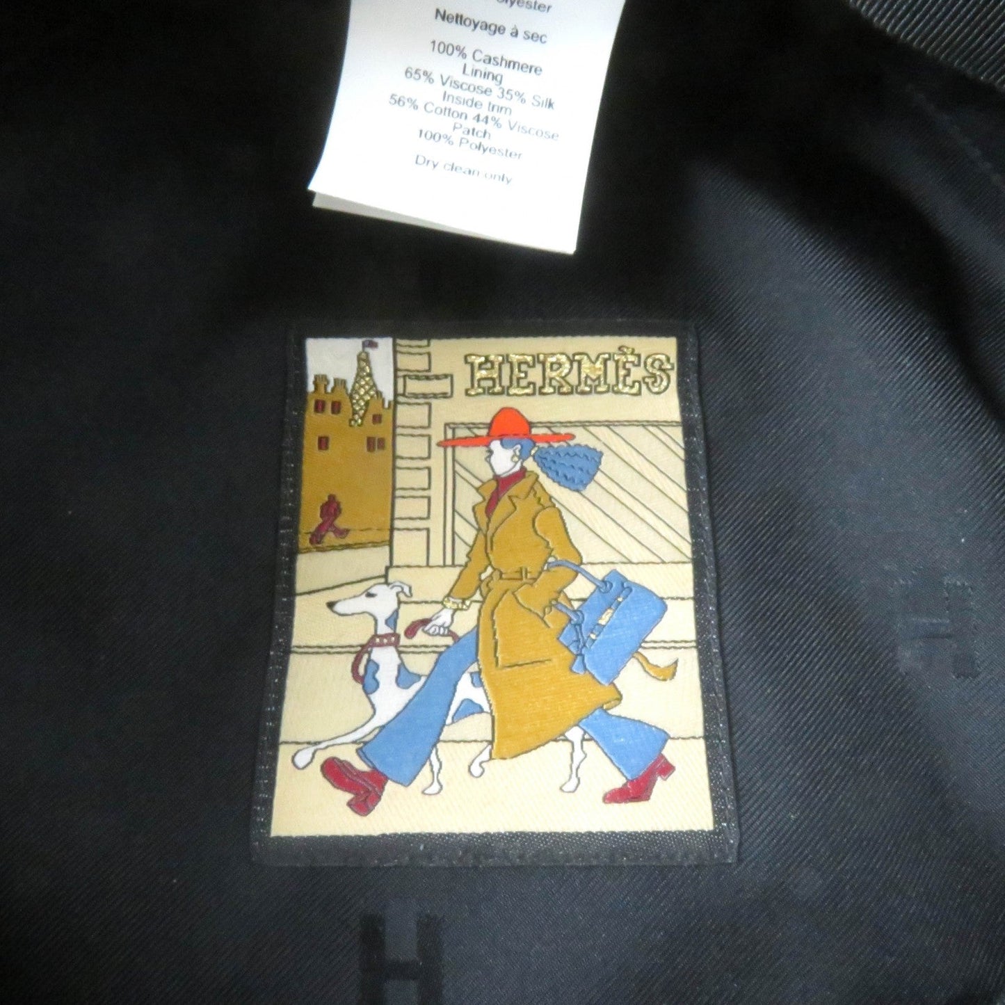 HERMES Casquette H222022N Outer: 100% cashmere, Lining: 65% rayon, Lining: 35% silk, Part: 56% cotton, Part: 44% rayon black Deauville Deauville Women 57 Used