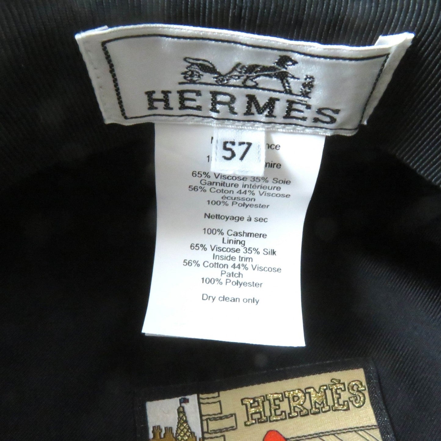 HERMES Casquette H222022N Outer: 100% cashmere, Lining: 65% rayon, Lining: 35% silk, Part: 56% cotton, Part: 44% rayon black Deauville Deauville Women 57 Used