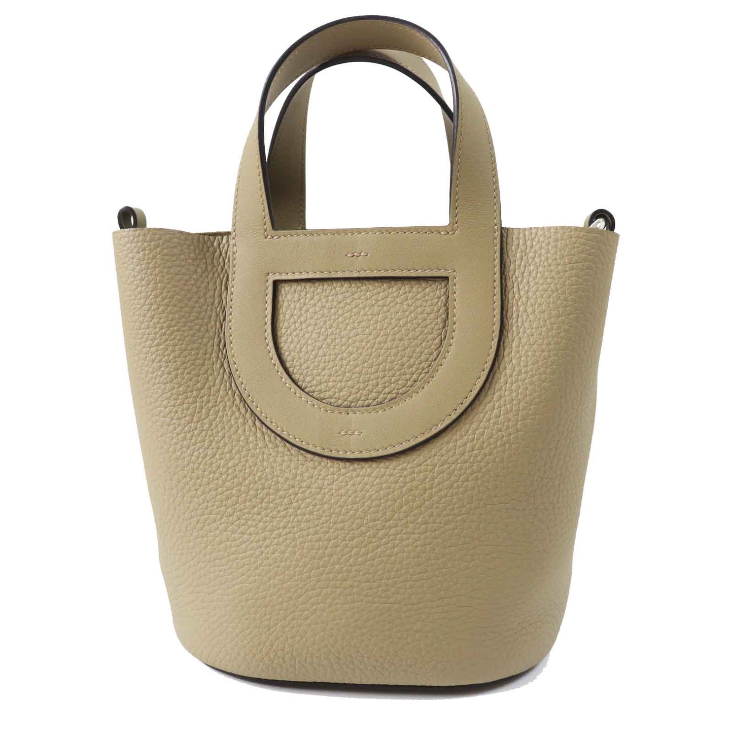 HERMES Handbag Main: Taurillon Clemence, Part: Swift beige marfa in the loop 18 Women Used