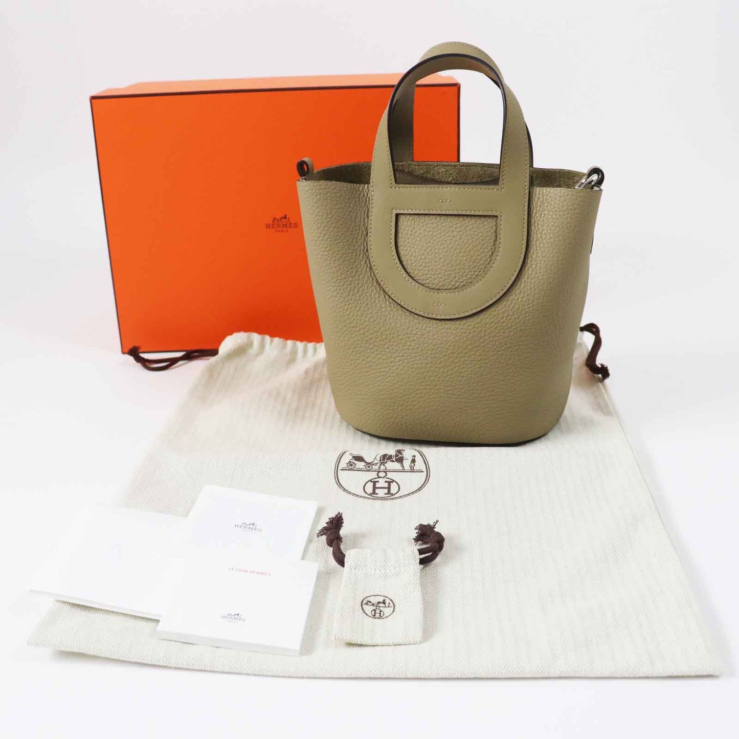 HERMES Handbag Main: Taurillon Clemence, Part: Swift beige marfa in the loop 18 Women Used