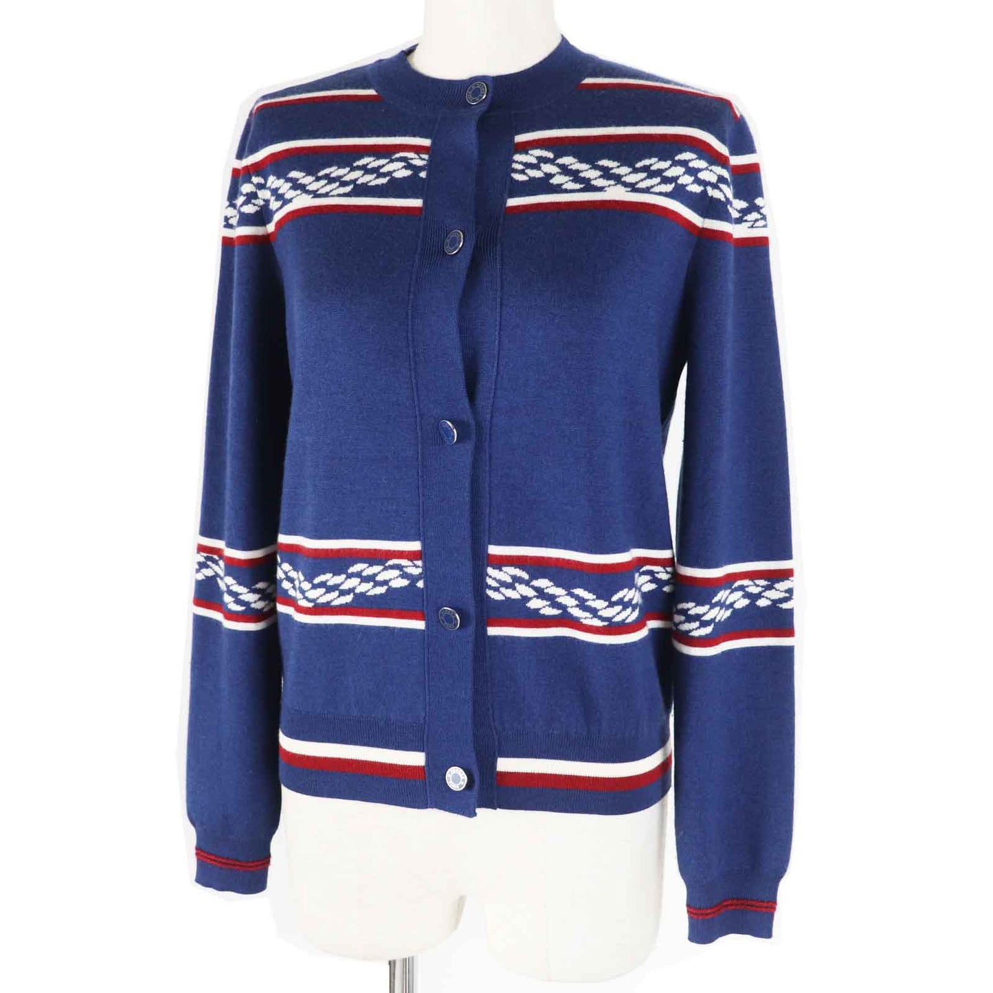 HERMES cardigan 3E2715D4 Outer material: 48% cashmere, Outer material: 48% silk, Outer material: 3% nylon, Outer material: 1% polyurethane, Part: 50% cashmere Blue Ivory Red Women 34 Used