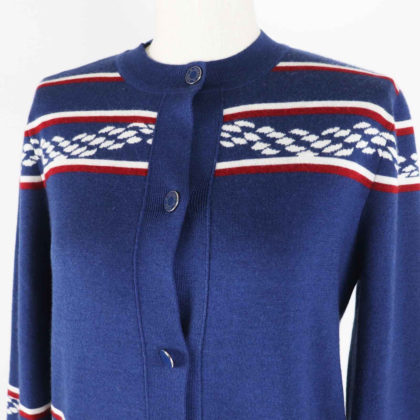 HERMES cardigan 3E2715D4 Outer material: 48% cashmere, Outer material: 48% silk, Outer material: 3% nylon, Outer material: 1% polyurethane, Part: 50% cashmere Blue Ivory Red Women 34 Used