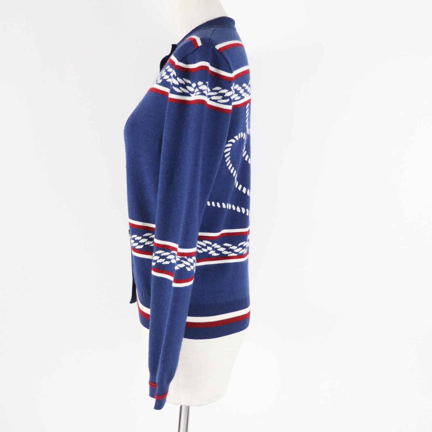 HERMES cardigan 3E2715D4 Outer material: 48% cashmere, Outer material: 48% silk, Outer material: 3% nylon, Outer material: 1% polyurethane, Part: 50% cashmere Blue Ivory Red Women 34 Used