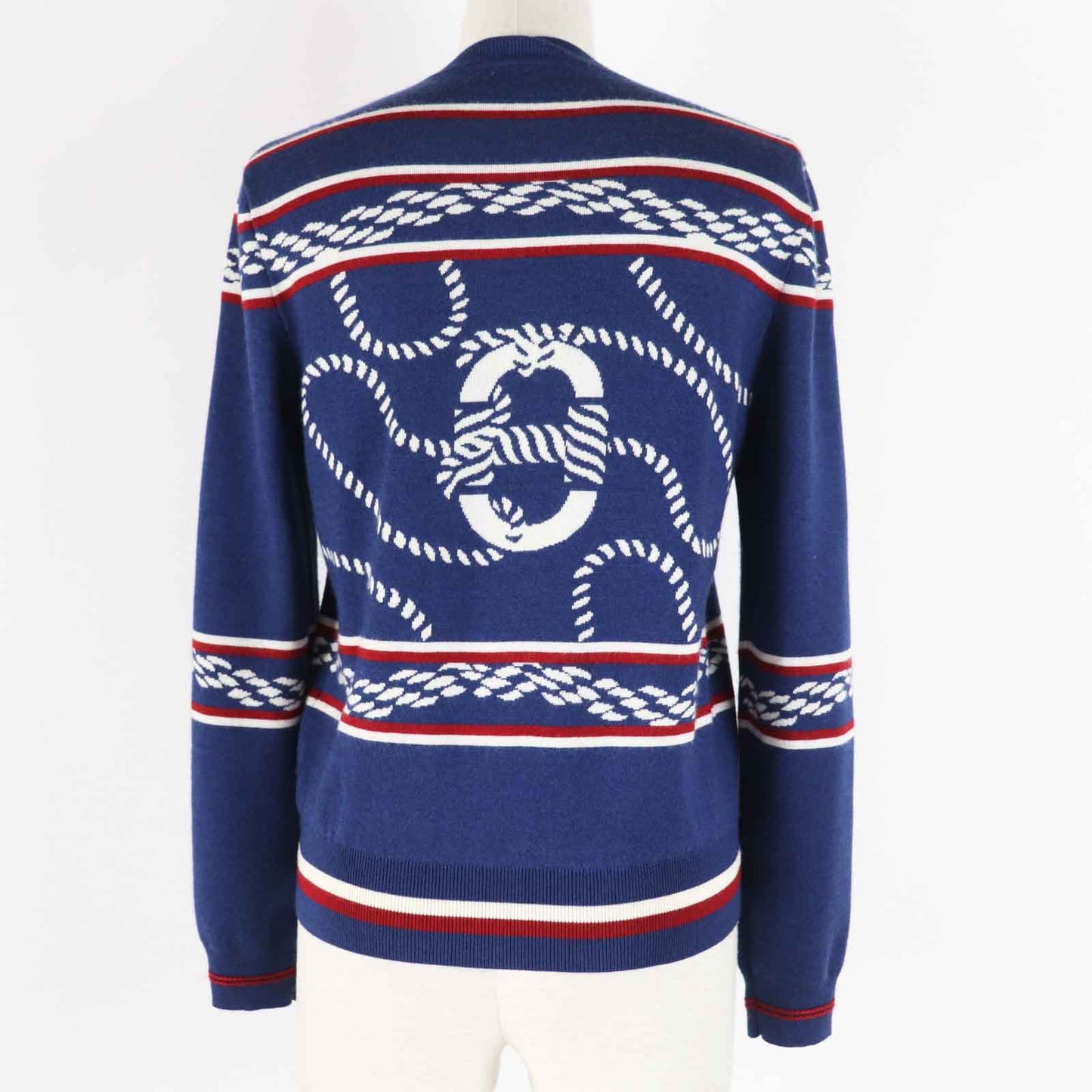 HERMES cardigan 3E2715D4 Outer material: 48% cashmere, Outer material: 48% silk, Outer material: 3% nylon, Outer material: 1% polyurethane, Part: 50% cashmere Blue Ivory Red Women 34 Used