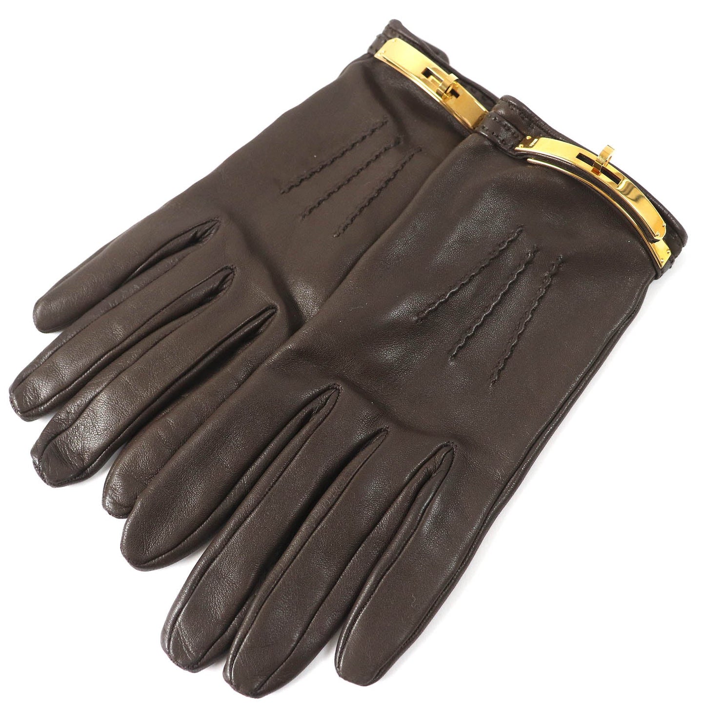 HERMES gloves Main: Leather Dark brown Women 7 1/2 Used
