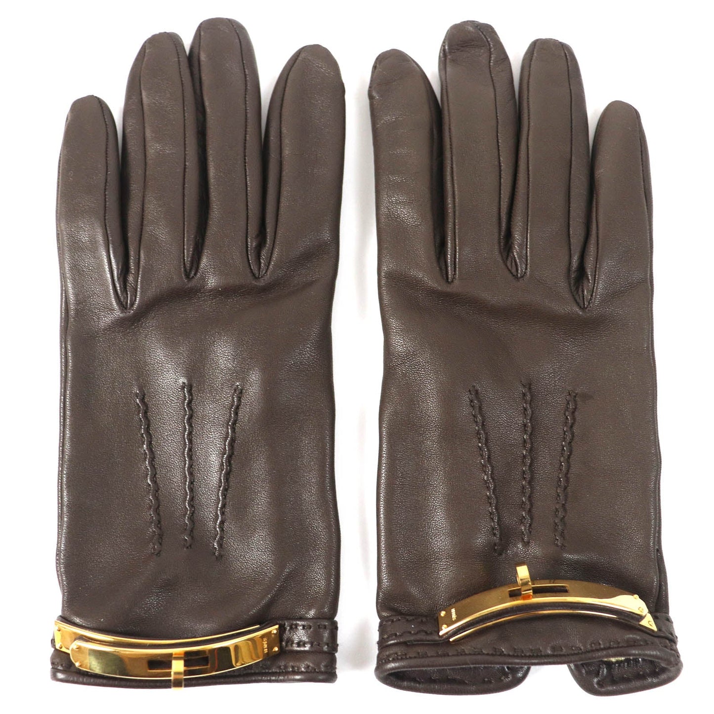HERMES gloves Main: Leather Dark brown Women 7 1/2 Used