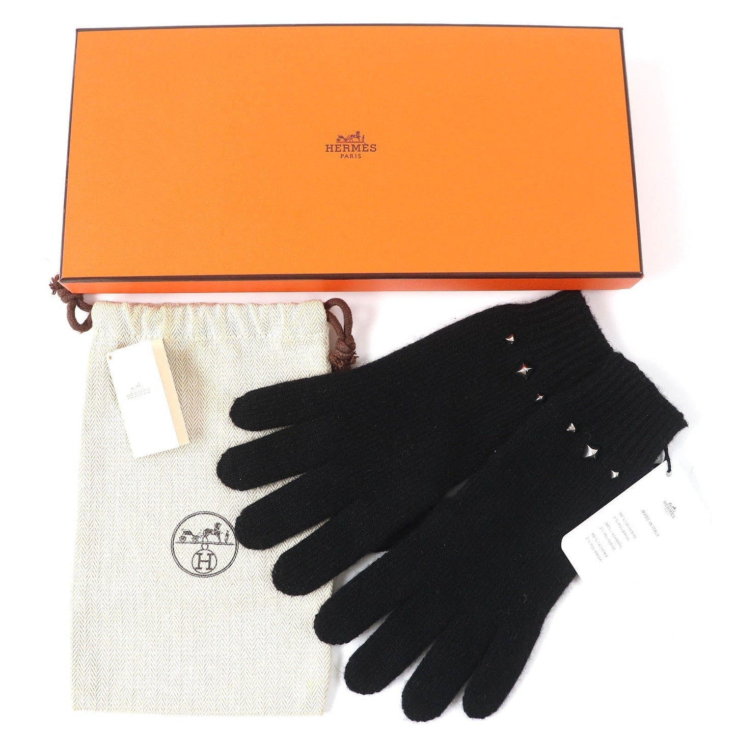 HERMES gloves Main: 98% cashmere, Main: 2% polyester black Darling Meador Women S Used