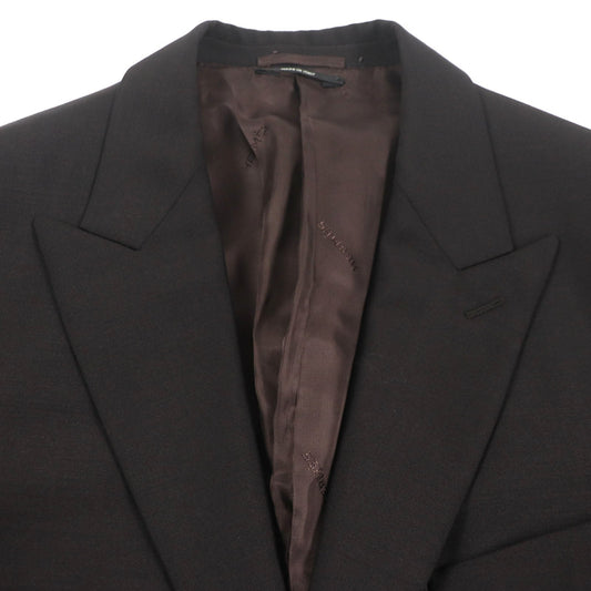 HERMES tailored jacket Outer: 73% wool, Outer: 27% mohair, Part: 100% silk, Lining: 100% cupra, Lining: 100% silk Dark brown mens 52 Used