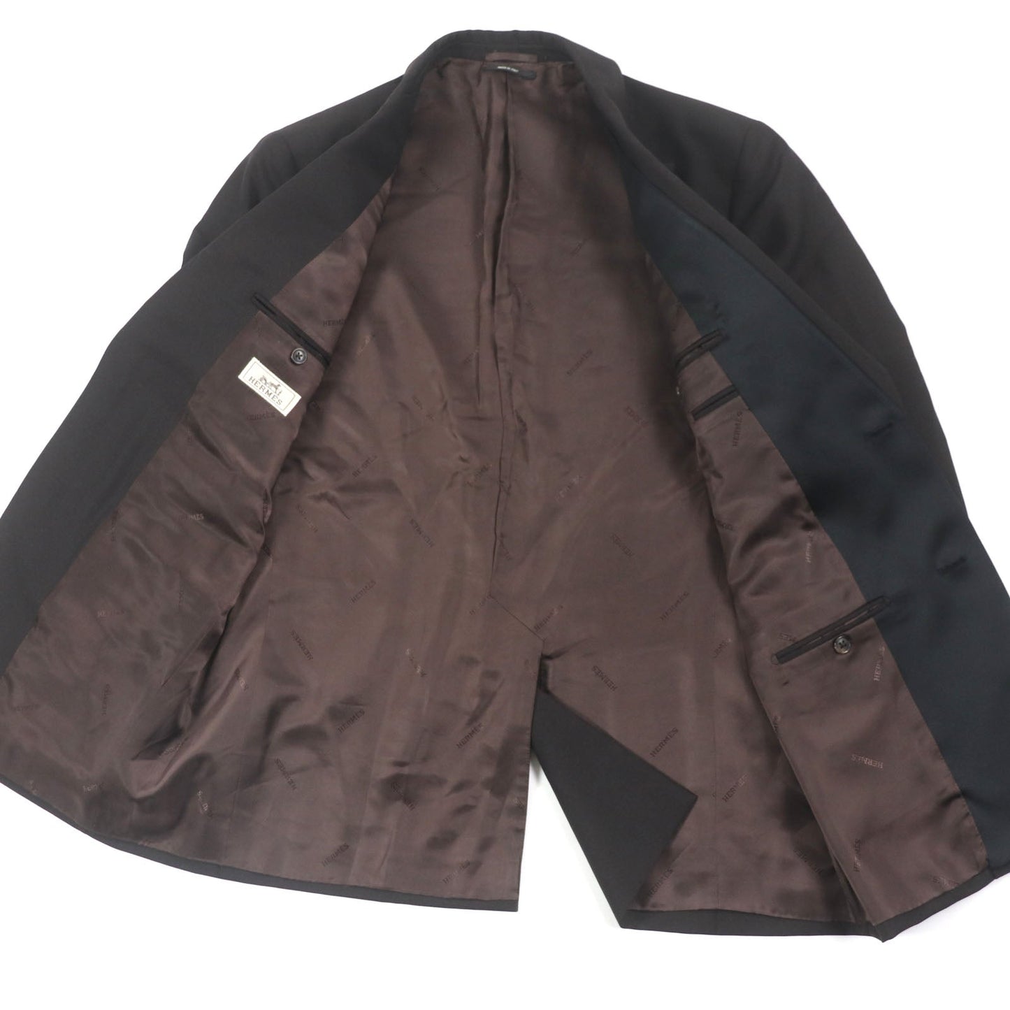HERMES tailored jacket Outer: 73% wool, Outer: 27% mohair, Part: 100% silk, Lining: 100% cupra, Lining: 100% silk Dark brown mens 52 Used