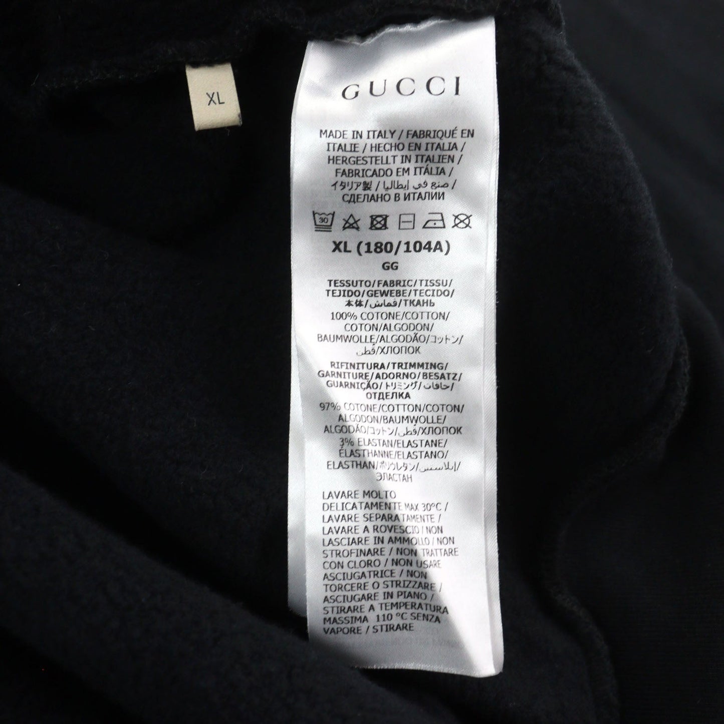 GUCCI Hoodie 770839 Main: 100% cotton, part: 97% cotton, part: 3% polyurethane Black type mens XL Used