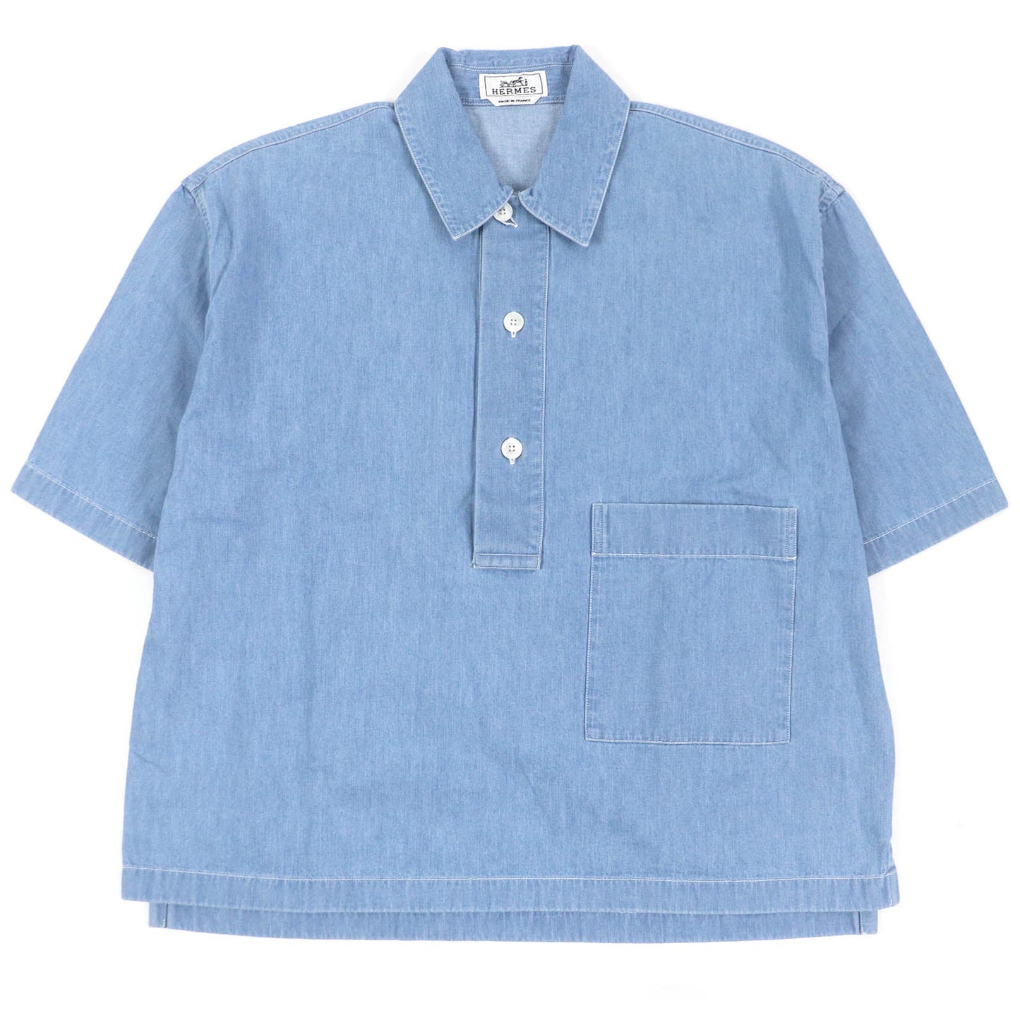 HERMES Short sleeve shirt Main: 100% cotton Indigo blue mens 37 Used