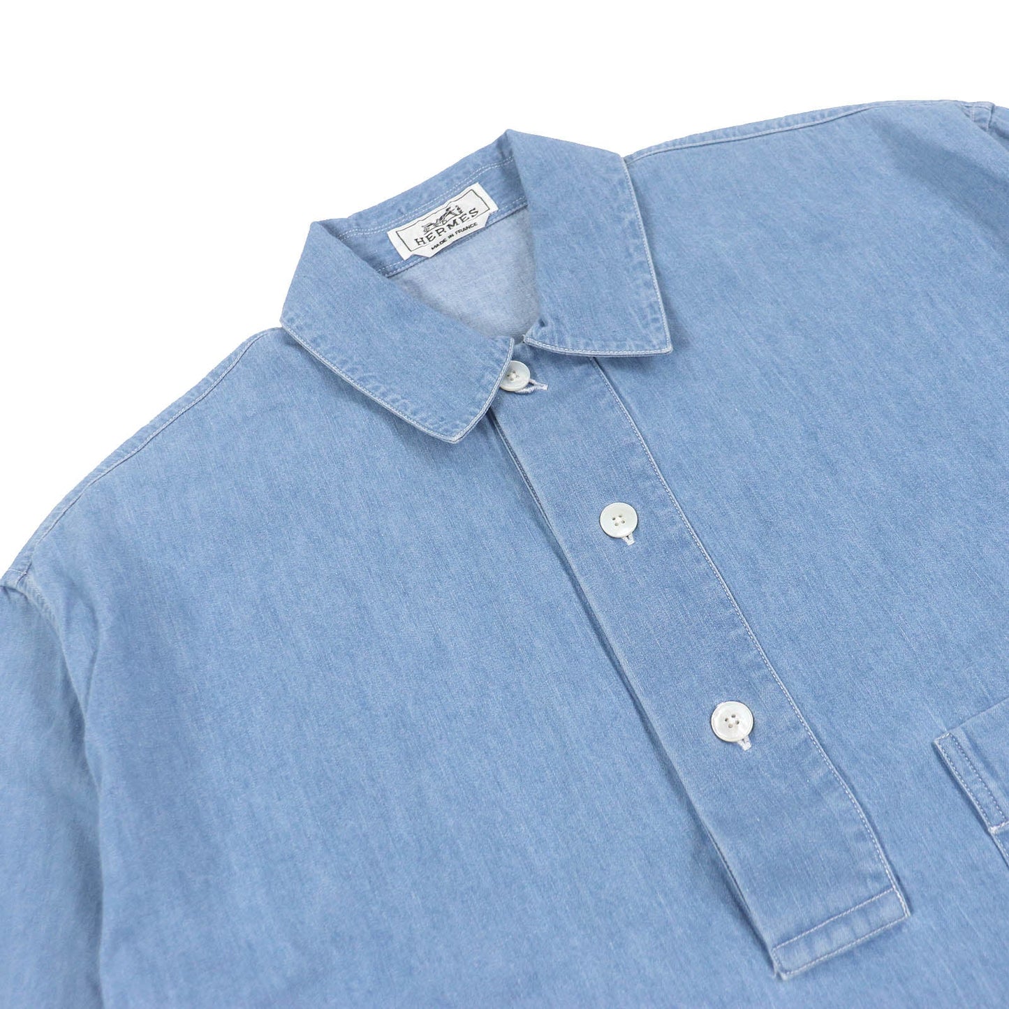 HERMES Short sleeve shirt Main: 100% cotton Indigo blue mens 37 Used