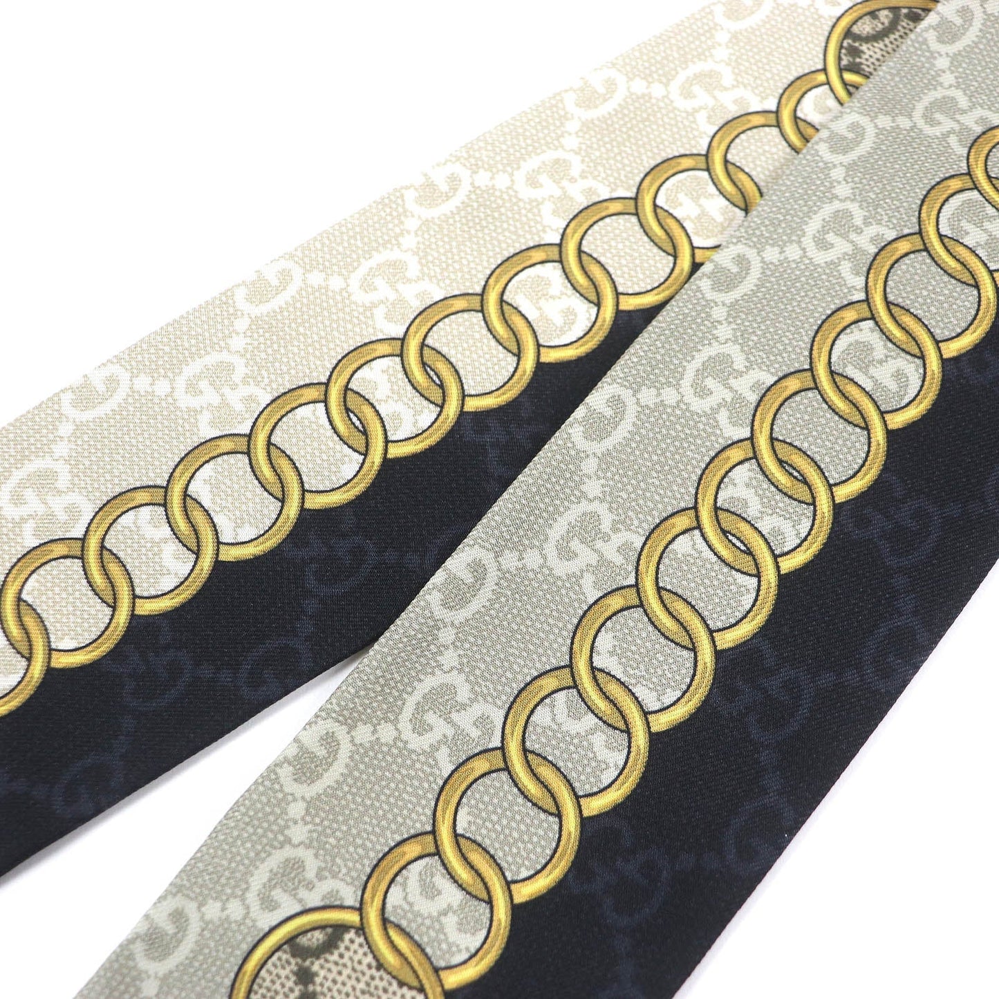 GUCCI scarf 774819 Main: 100% silk Black beige GG Chain Horsebit Print Silk Neck Bow Women Used