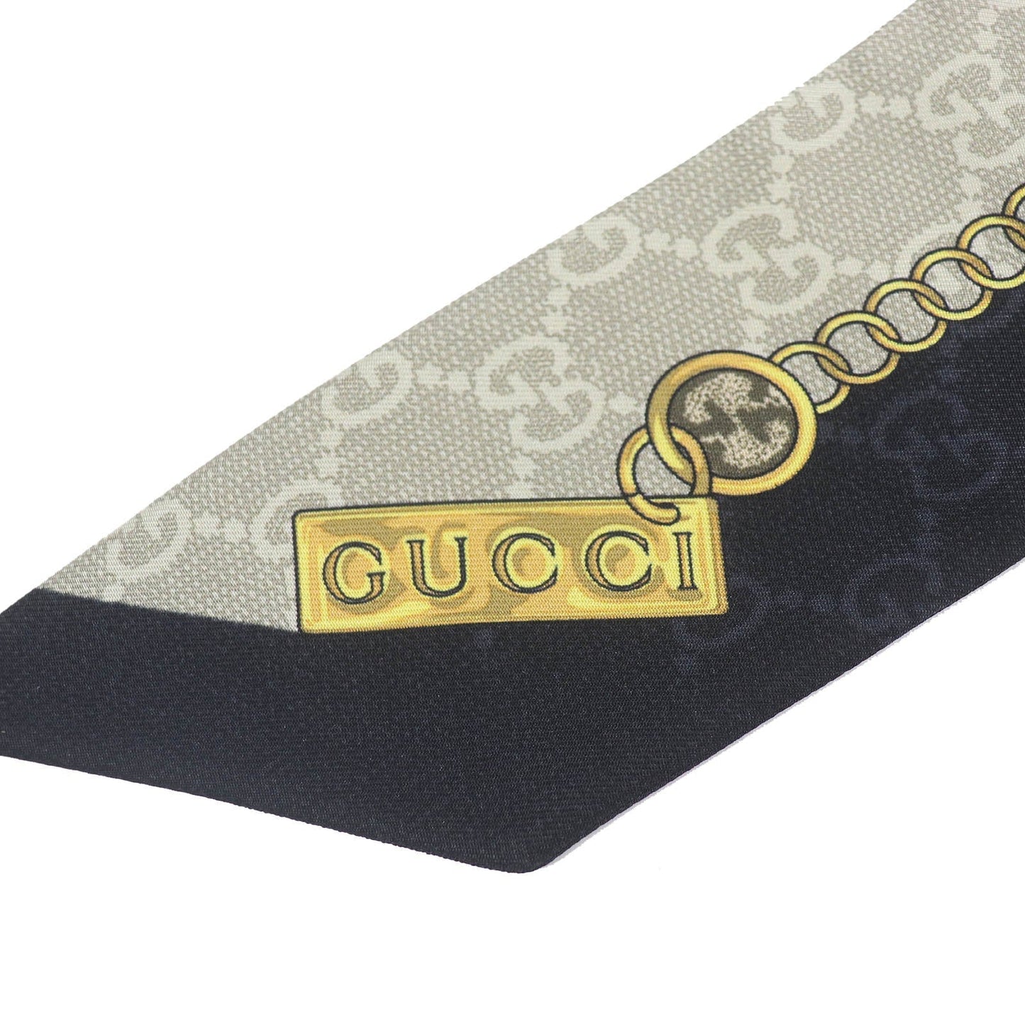 GUCCI scarf 774819 Main: 100% silk Black beige GG Chain Horsebit Print Silk Neck Bow Women Used