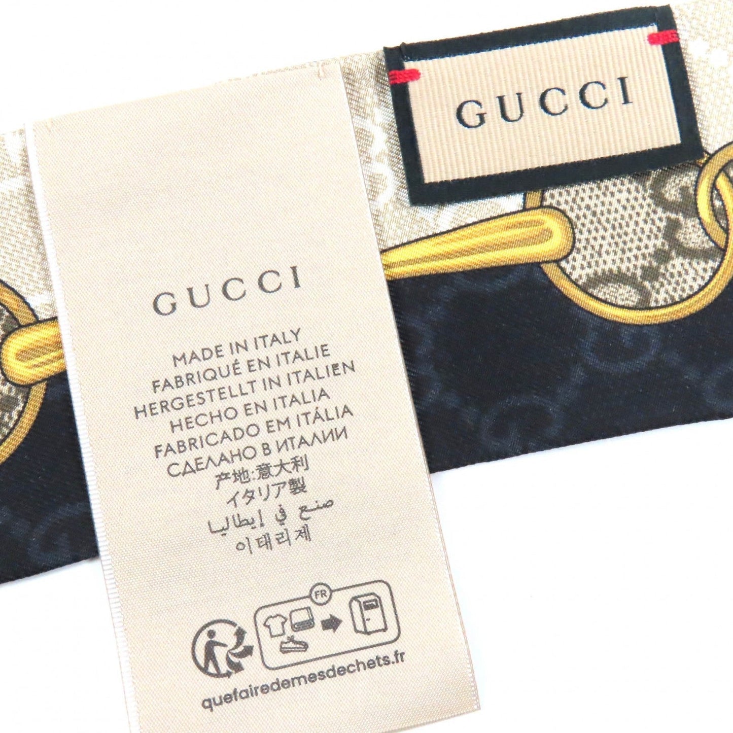 GUCCI scarf 774819 Main: 100% silk Black beige GG Chain Horsebit Print Silk Neck Bow Women Used