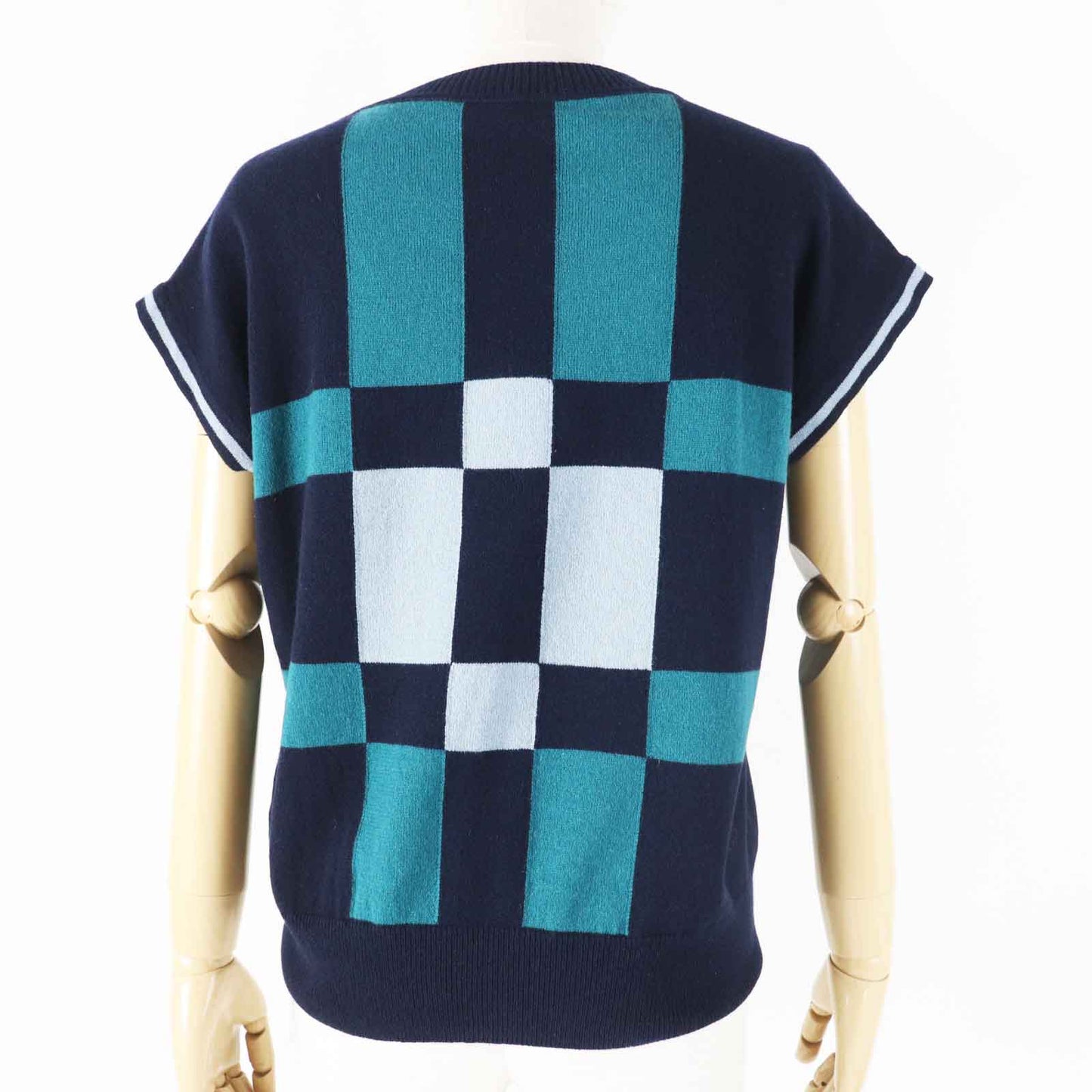 HERMES knit 3H2608DD Main: 100% cashmere Dark Navy Green BRIDES de GALA Tartan ceremonial bridle Women 38 Used