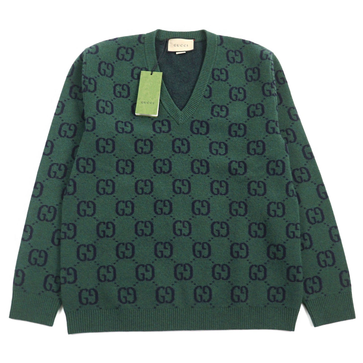 GUCCI knit 678942 Main: 100% wool, part: 94% wool, part: 5% nylon, part: 1% polyurethane Green type All-over pattern mens M Used