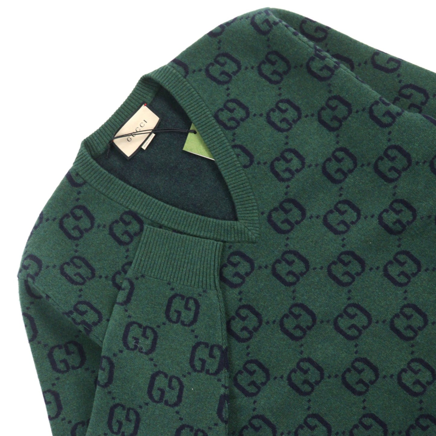 GUCCI knit 678942 Main: 100% wool, part: 94% wool, part: 5% nylon, part: 1% polyurethane Green type All-over pattern mens M Used
