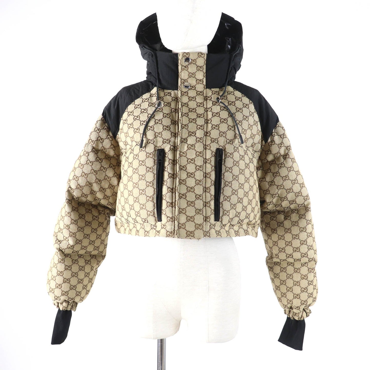 GUCCI Down jacket 761698 Main: 70% cotton, Main: 30% polyester, Main: 100% nylon, Part: 98% nylon, Part: 2% polyurethane beige GG canvas bomber jacket Women 36 Used