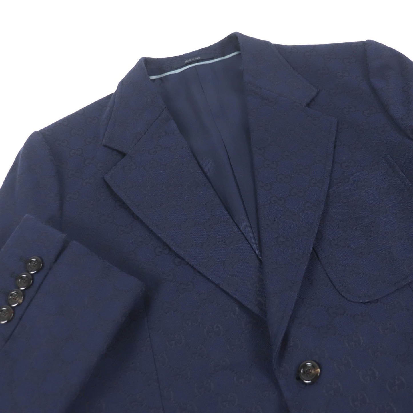 GUCCI tailored jacket 698742 Outer: 70% cotton, Outer: 30% polyester, Lining: 100% rayon, Sleeve lining: 100% cupra Navy GG cotton blend formal jacket mens 54 Used