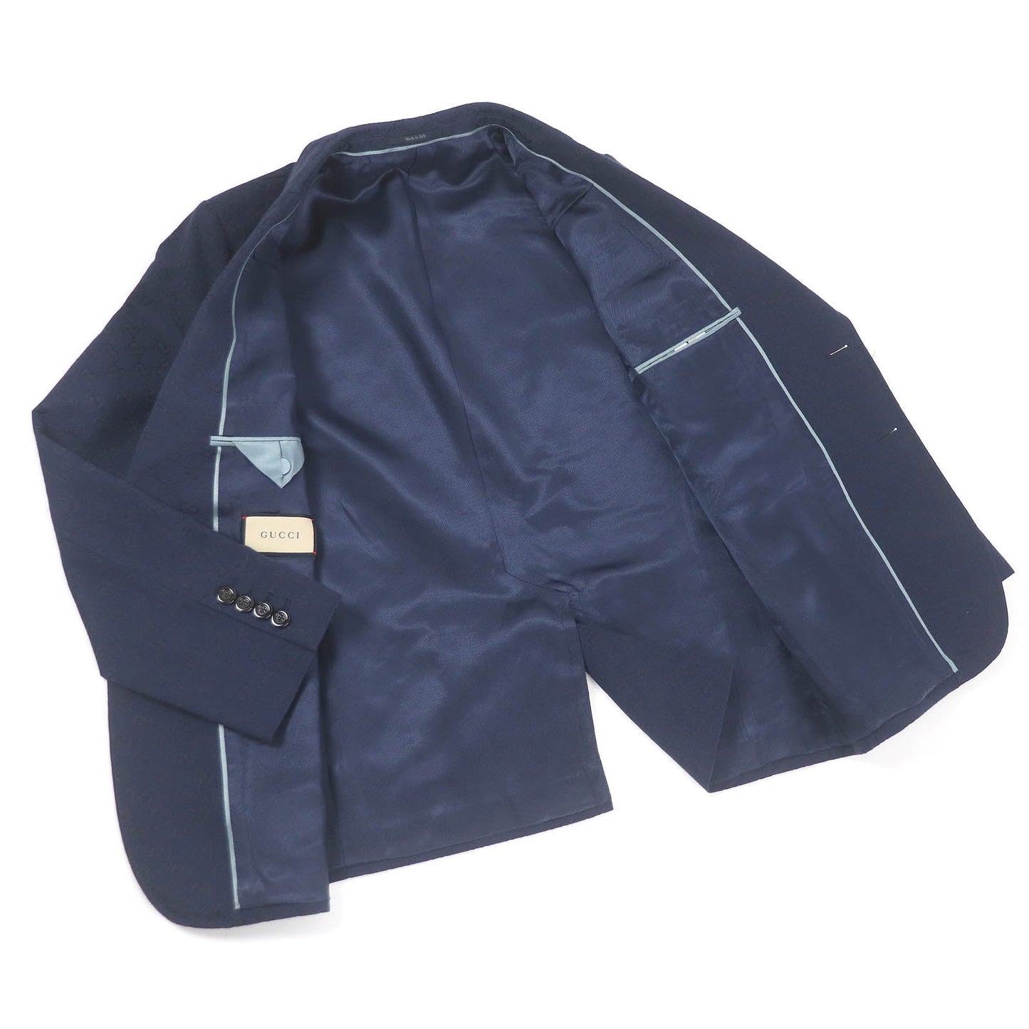 GUCCI tailored jacket 698742 Outer: 70% cotton, Outer: 30% polyester, Lining: 100% rayon, Sleeve lining: 100% cupra Navy GG cotton blend formal jacket mens 54 Used