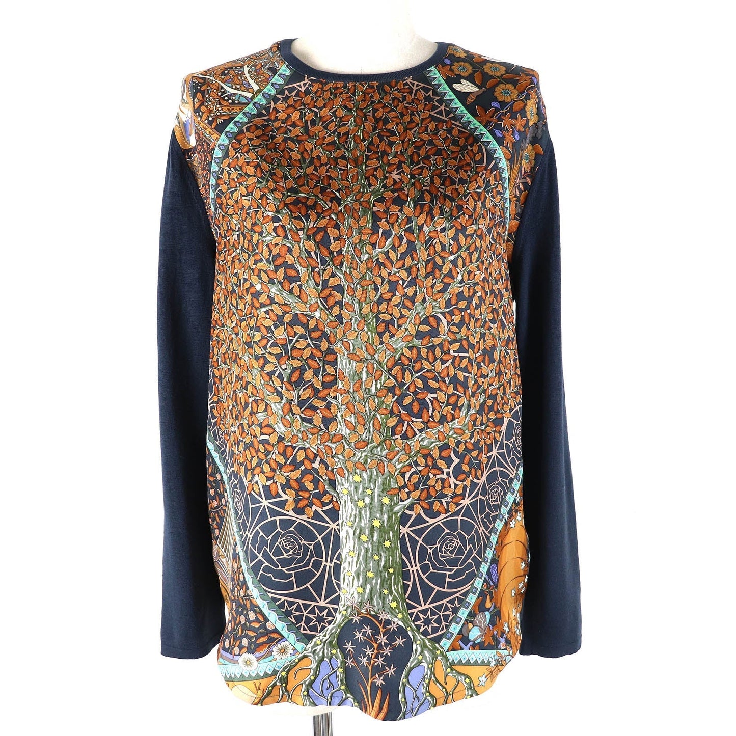 HERMES knit Outer: 100% silk, Main: 100% wool Navy multi-color Women M Used
