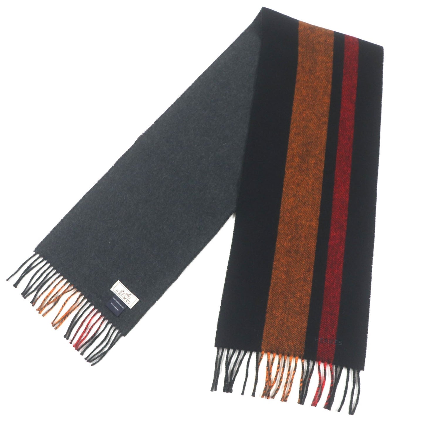 HERMES Scarf Main: 100% cashmere Black Grey mens Used