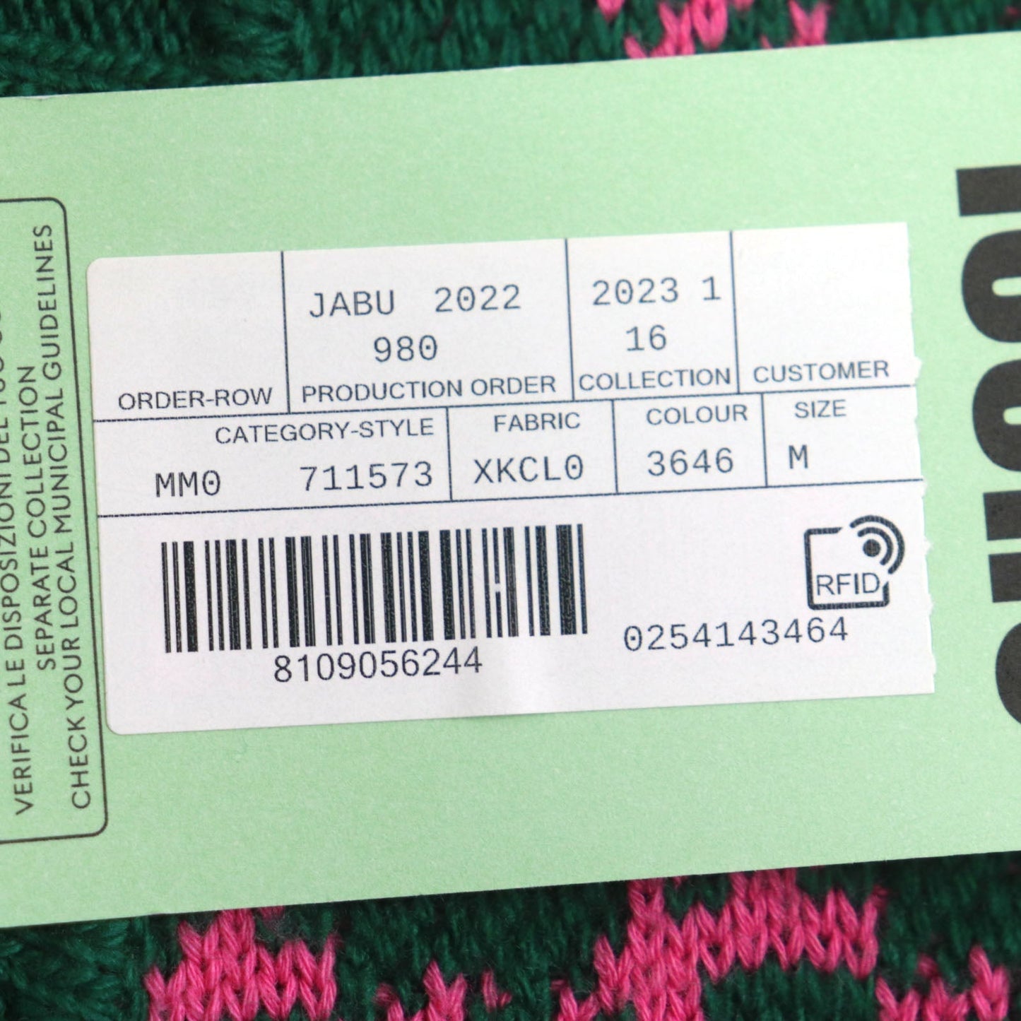 GUCCI Best 711573 Main: 71% wool, Main: 29% cotton, Outer: 100% wool Green pink HA HA HA mens M Used