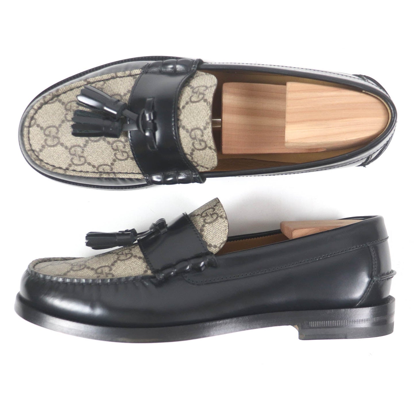 GUCCI loafers 673817 Main: GG canvas, Main: Leather Beige black mens 5.5 Used