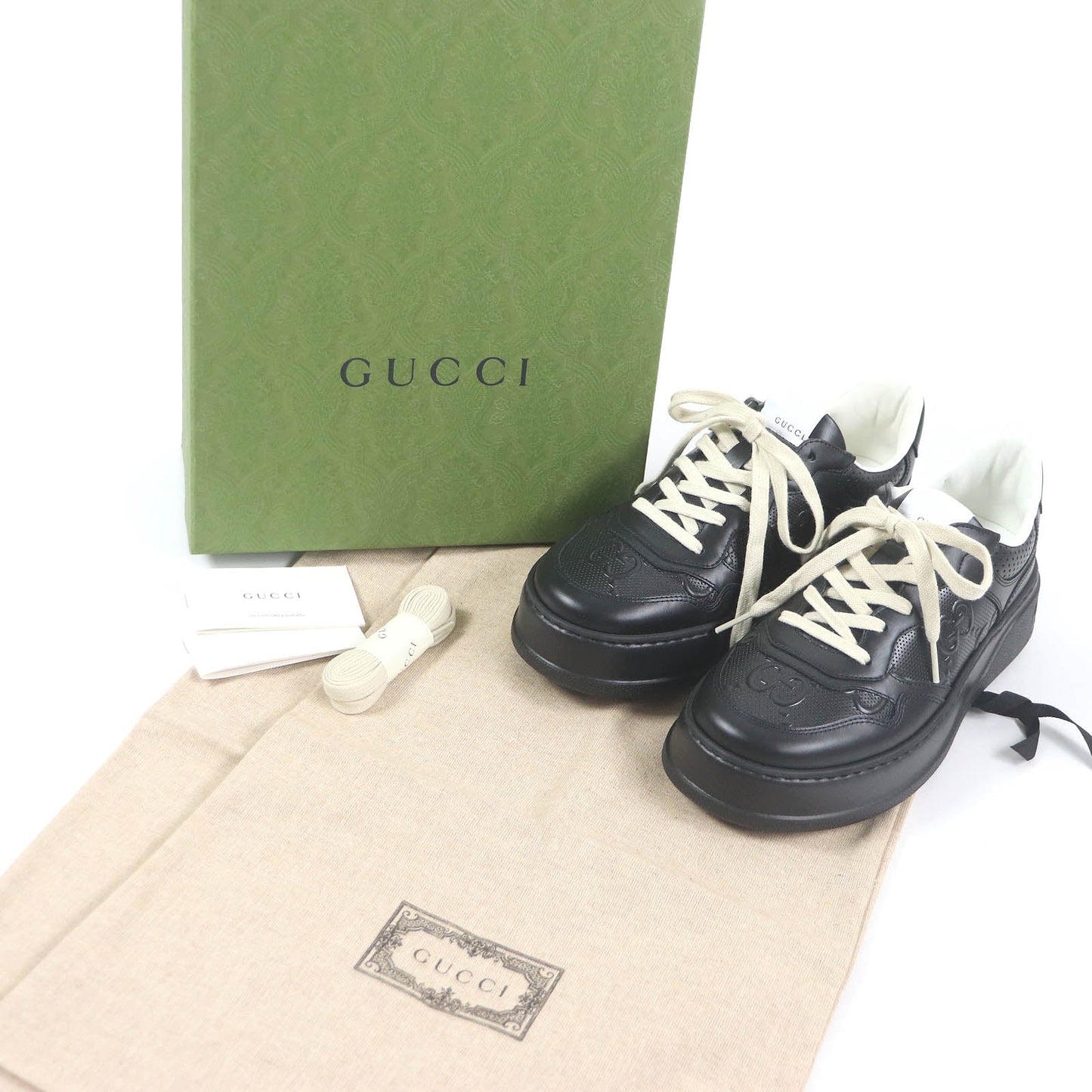 GUCCI sneakers 669582 Main: Leather black mens 6 Used