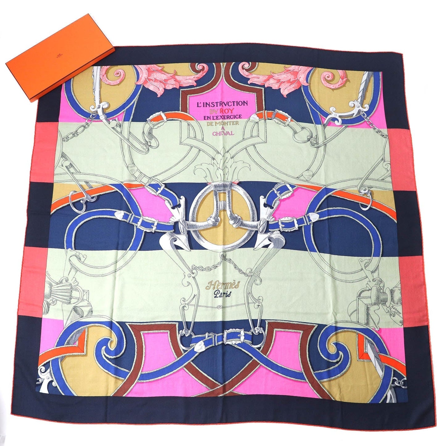 HERMES scarf H243685S Main: 70% cashmere, Main: 30% silk MARINE/ROSE VIF/VE Instructions for the Royal Bayadere Women Used