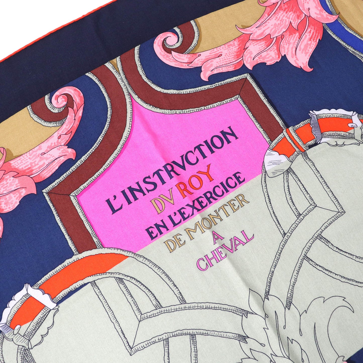 HERMES scarf H243685S Main: 70% cashmere, Main: 30% silk MARINE/ROSE VIF/VE Instructions for the Royal Bayadere Women Used