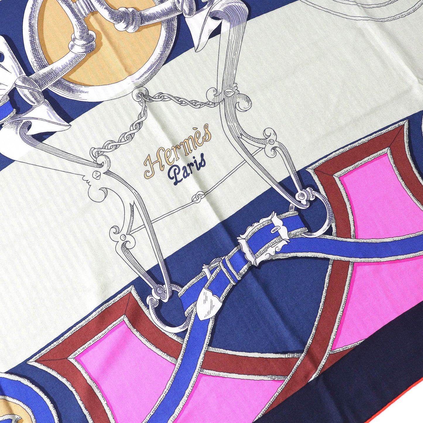 HERMES scarf H243685S Main: 70% cashmere, Main: 30% silk MARINE/ROSE VIF/VE Instructions for the Royal Bayadere Women Used