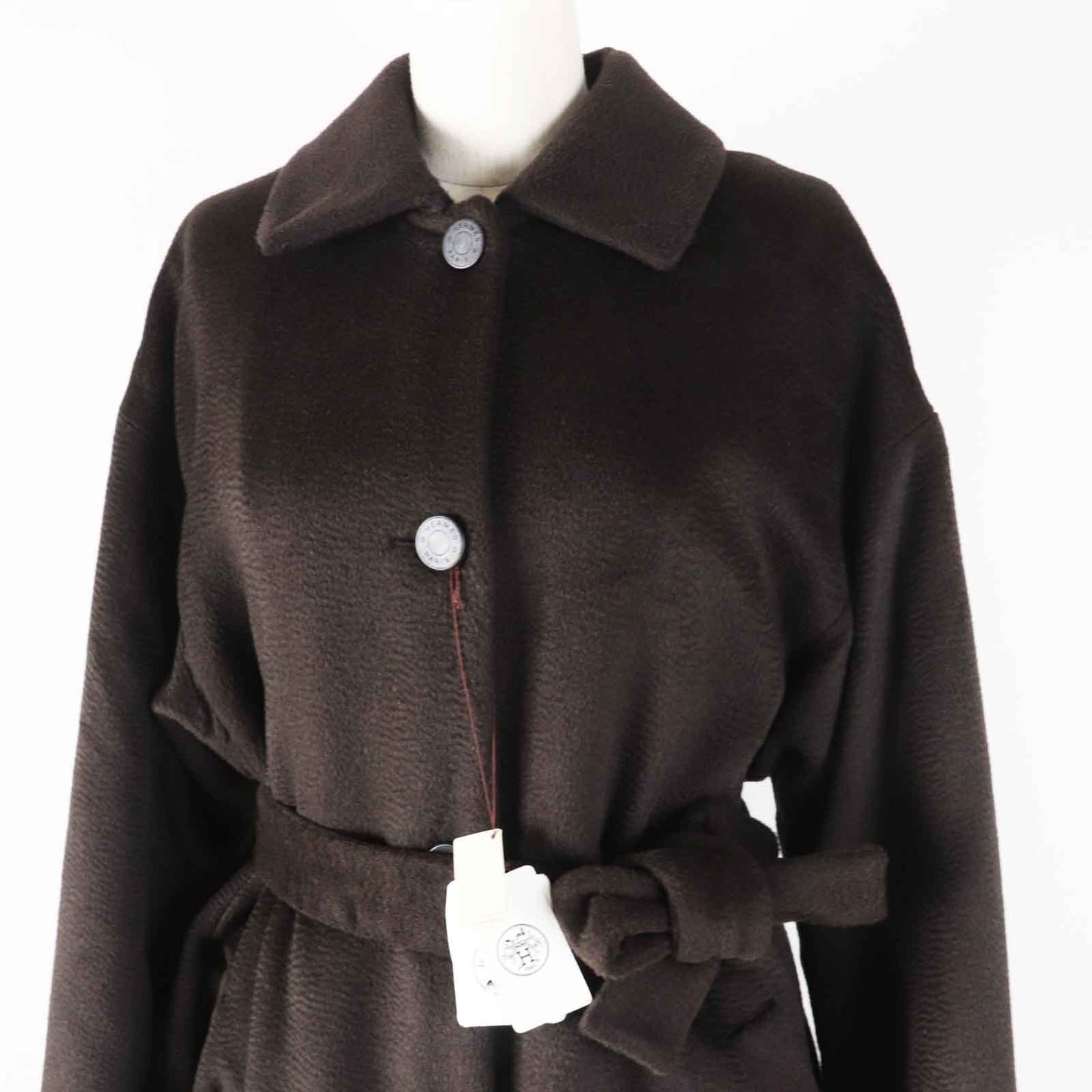 HERMES coat 3H0123DH Main: 75% alpaca, Main: 25% wool, Filling: 55% cashmere, Filling: 45% polyester, Lining: 100% polyester Dark brown Marron Ebene Women 36 Used