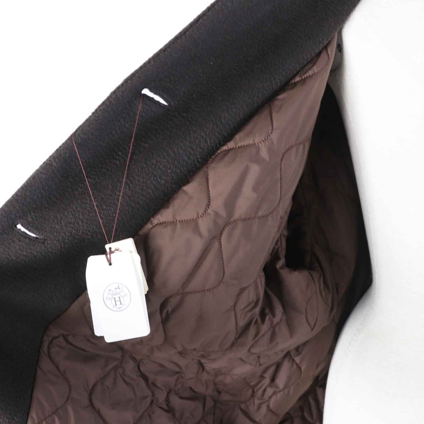HERMES coat 3H0123DH Main: 75% alpaca, Main: 25% wool, Filling: 55% cashmere, Filling: 45% polyester, Lining: 100% polyester Dark brown Marron Ebene Women 36 Used