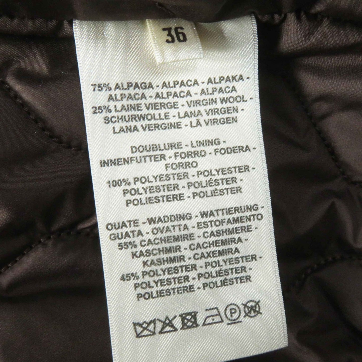 HERMES coat 3H0123DH Main: 75% alpaca, Main: 25% wool, Filling: 55% cashmere, Filling: 45% polyester, Lining: 100% polyester Dark brown Marron Ebene Women 36 Used
