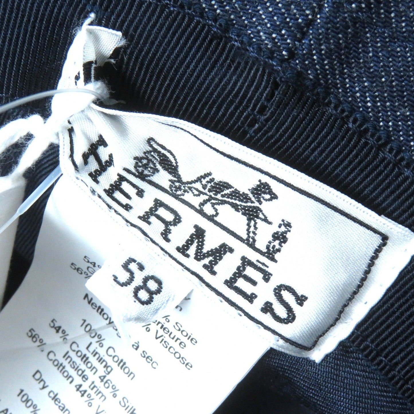 HERMES hat H241059N Outer: 100% cotton, Lining: 54% cotton, Lining: 46% silk, Part: 56% cotton, Part: 44% rayon Indigo blue Harper Emile Women 58 Used