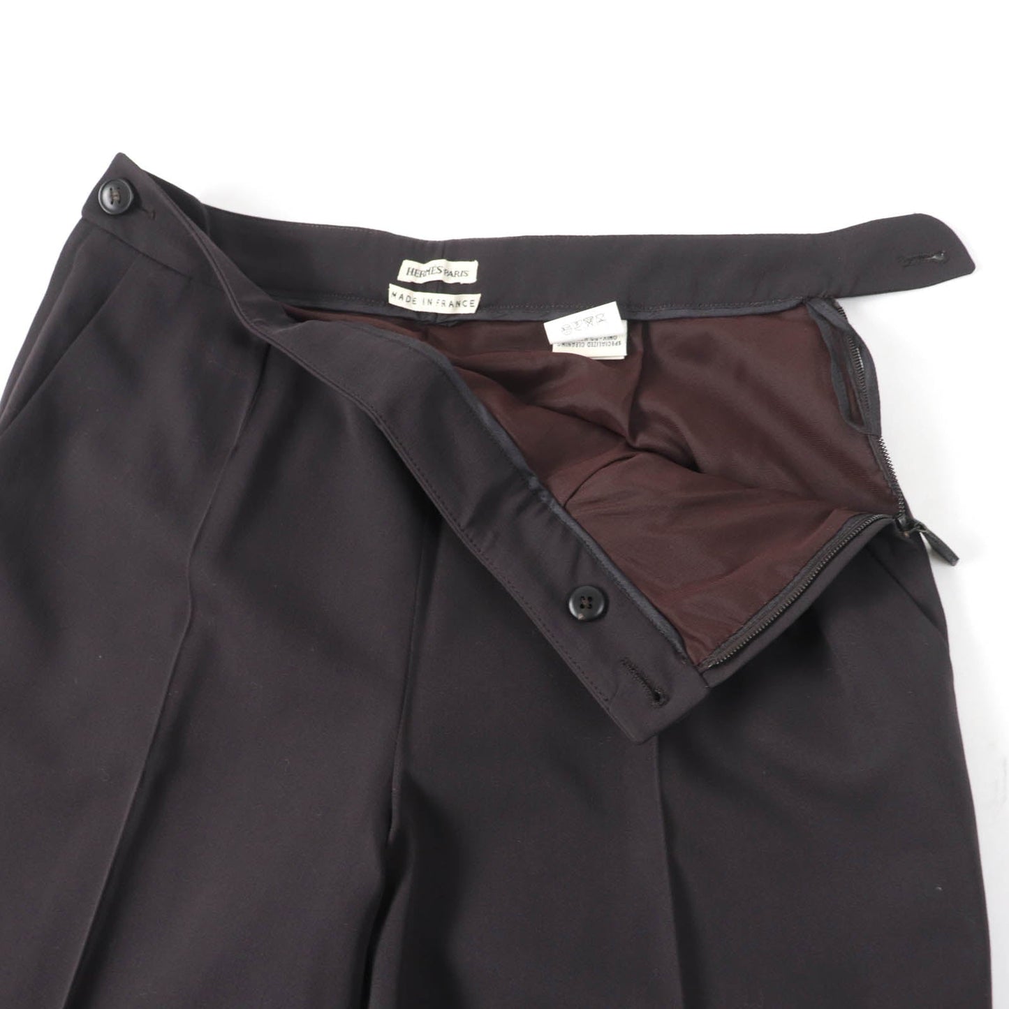 HERMES Pants Main: 100% wool, part: cowhide Brown Women 38 Used